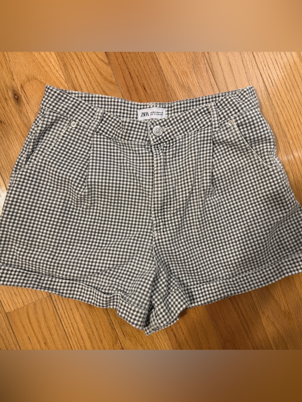 Zara Black & White Gingham High-Waist Shorts